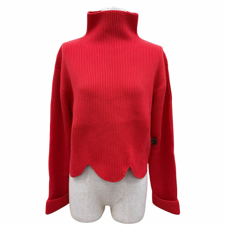Pristine LOUIS VUITTON knit High neck, scalloped design, long sleeves Red XS