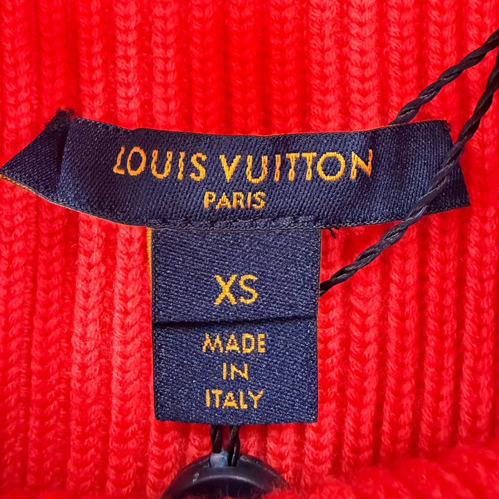Pristine LOUIS VUITTON knit High neck, scalloped design, long sleeves Red XS