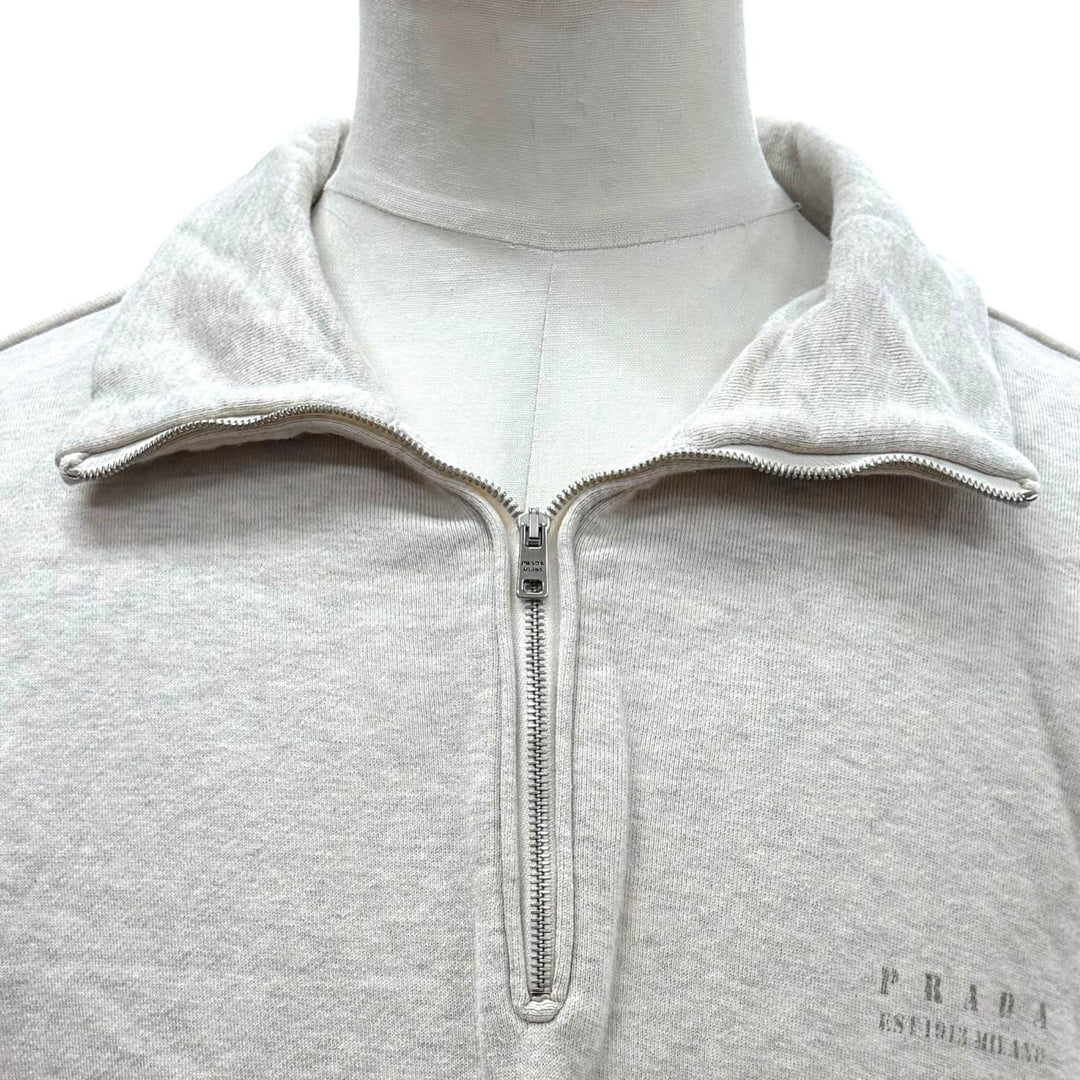 Great PRADA sweat Logo print half-zip pullover gray cotton mens XL UJL39C