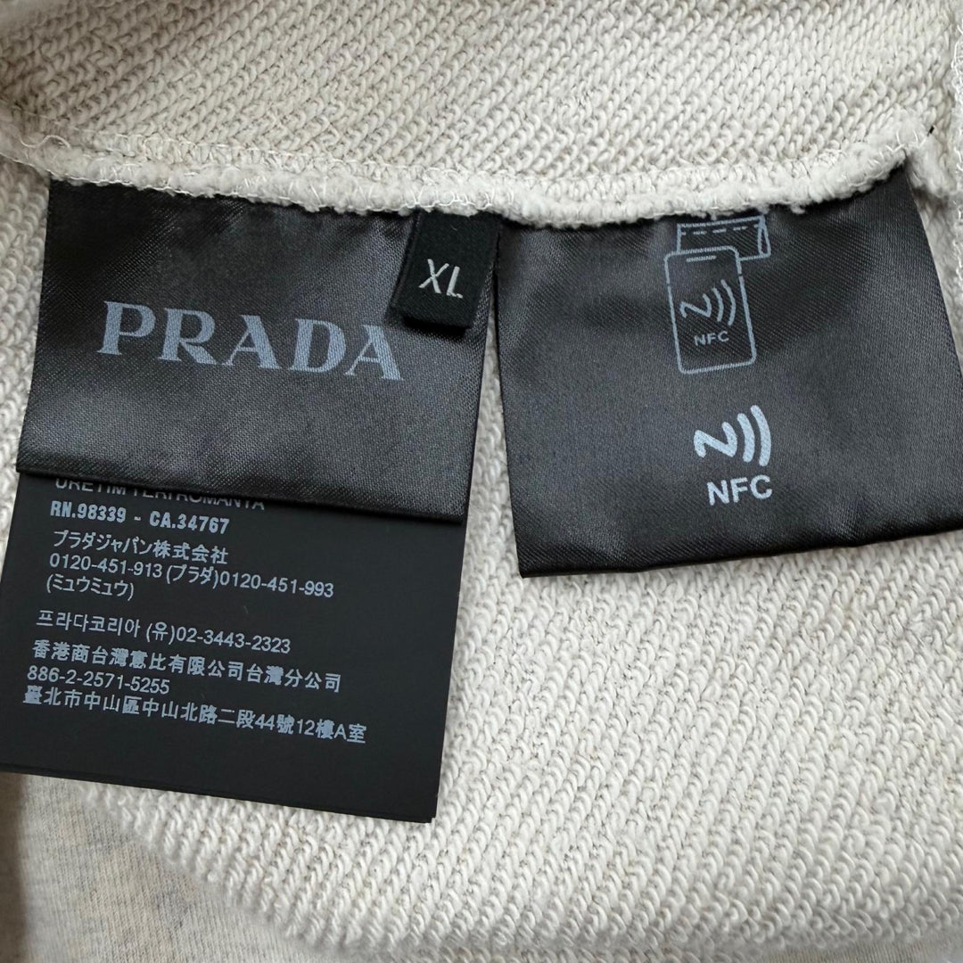 Great PRADA sweat Logo print half-zip pullover gray cotton mens XL UJL39C