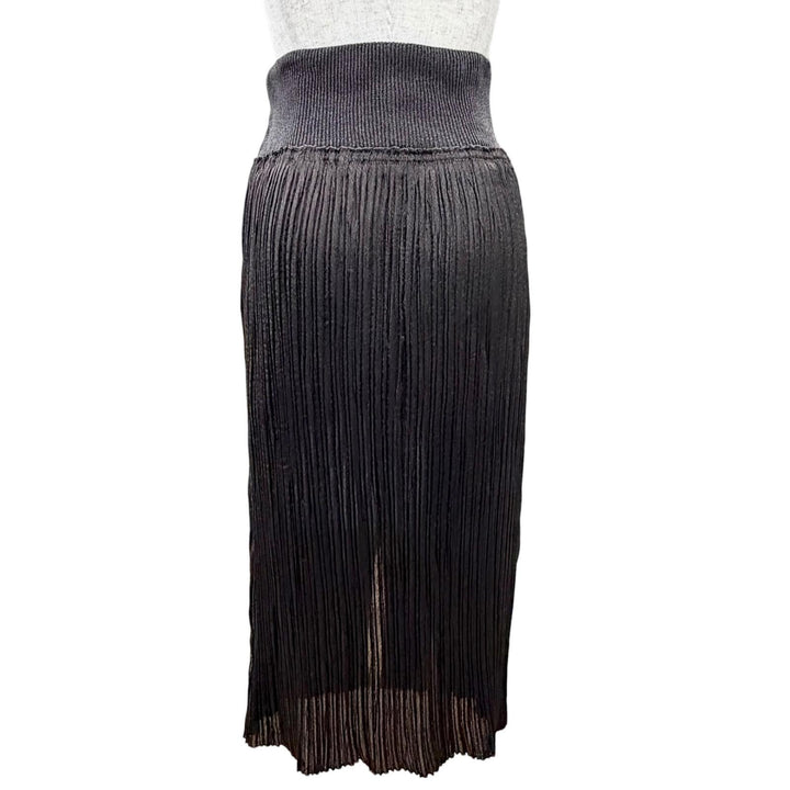 Excellent HERMES Pleated skirt Leather trim with chain brown 38 3H0301DB
