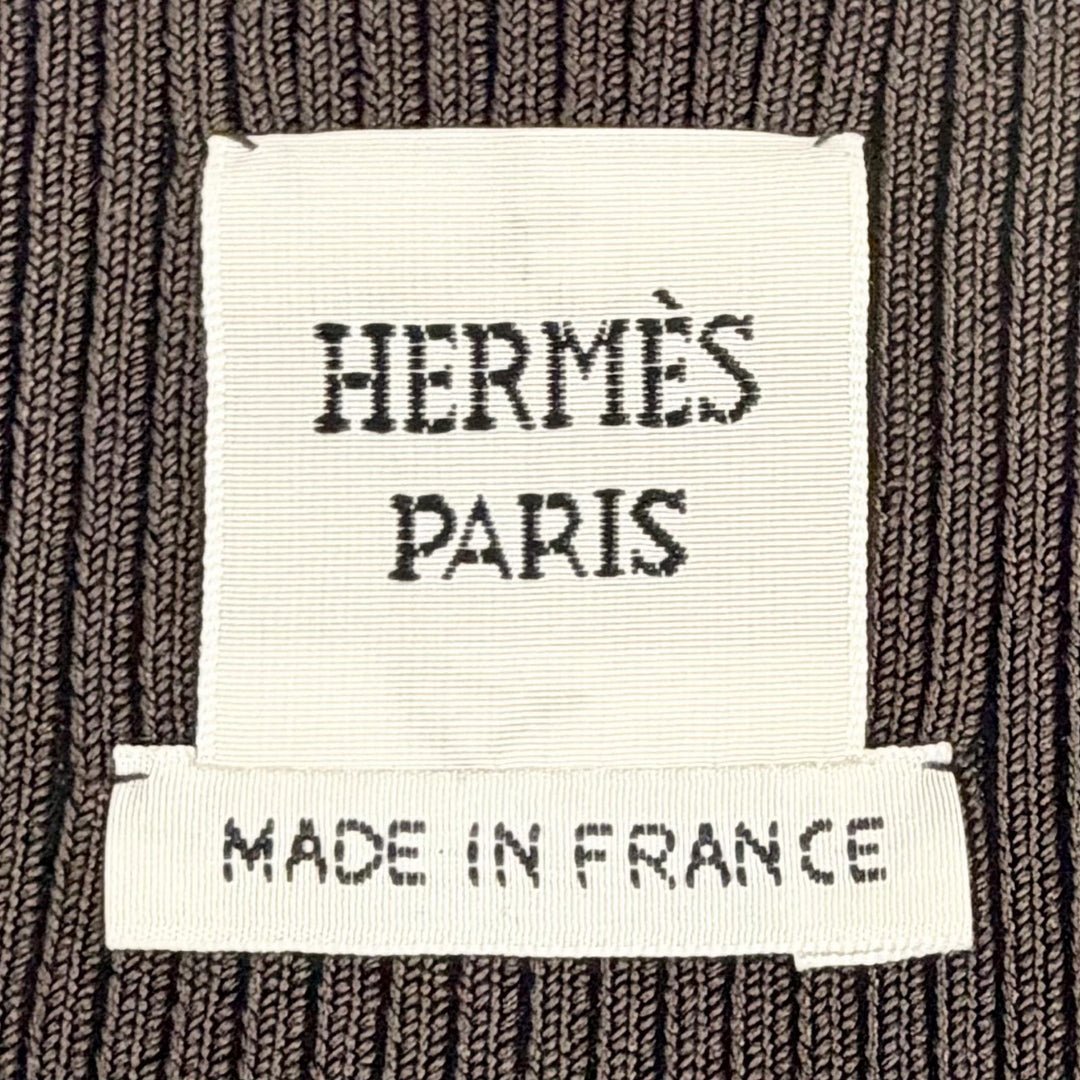 Excellent HERMES Pleated skirt Leather trim with chain brown 38 3H0301DB