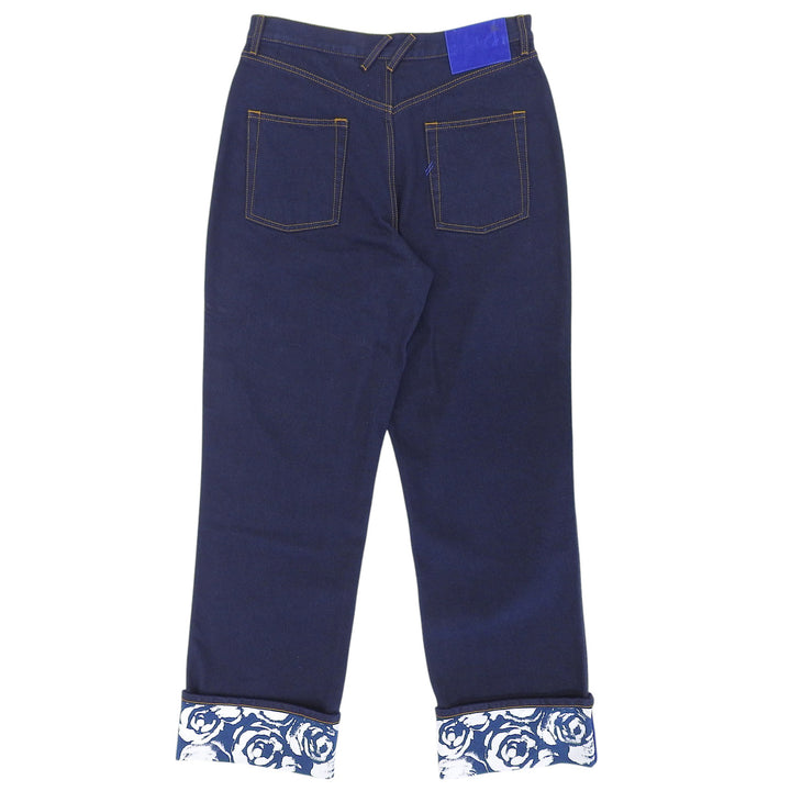 Pristine BURBERRY Denim pants Rose print roll-up Indigo blue cotton 80807741
