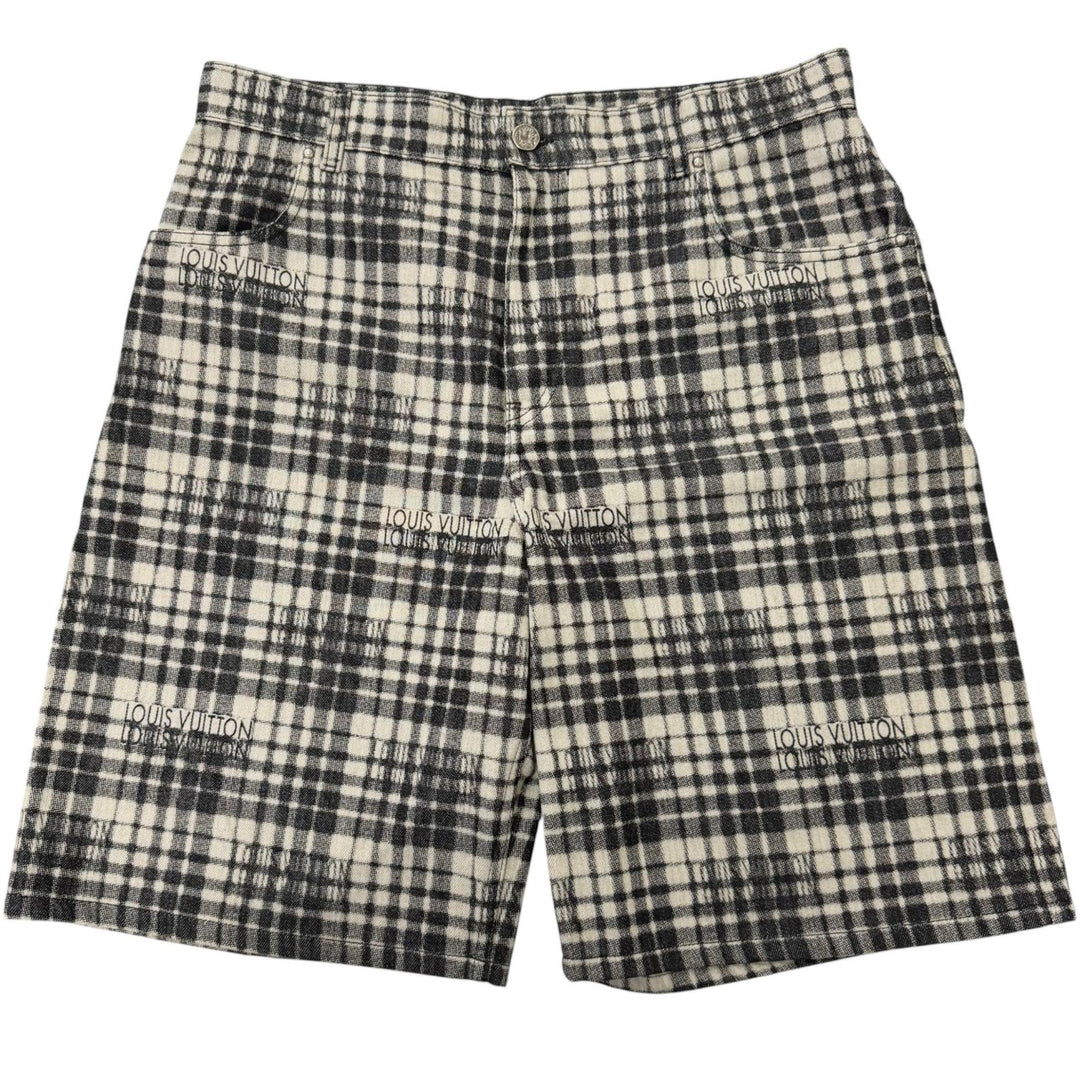Excellent LOUIS VUITTON Shorts Logo check pattern leather patch