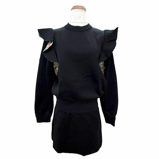 Pristine LOUIS VUITTON one piece Floral print ruffle sweatshirt dress, black XS