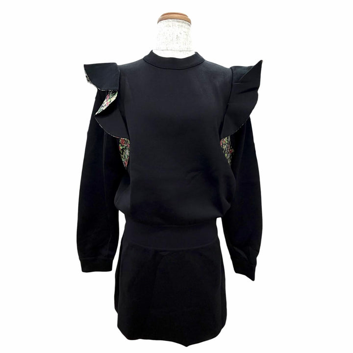 Pristine LOUIS VUITTON one piece Floral print ruffle sweatshirt dress, black XS