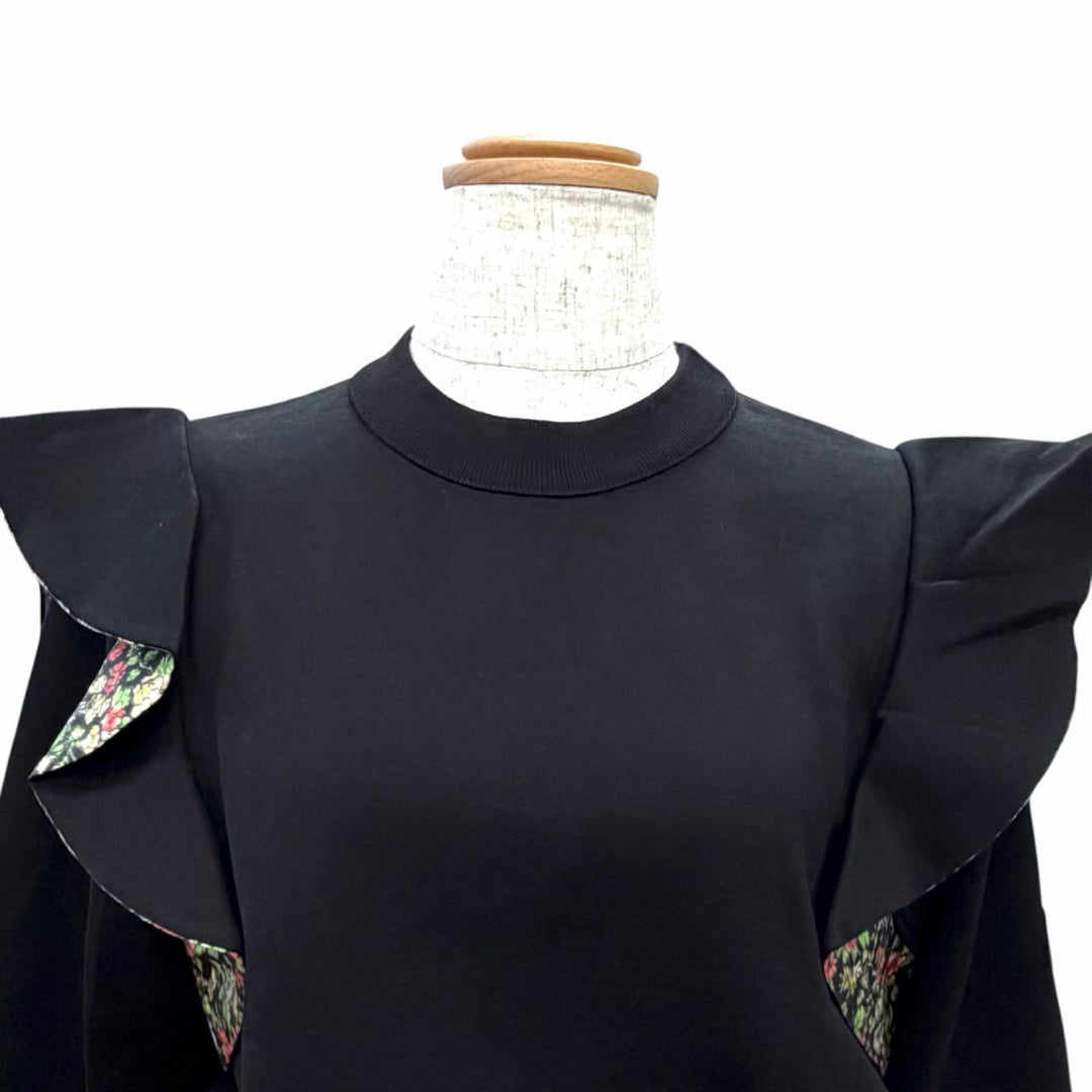 Pristine LOUIS VUITTON one piece Floral print ruffle sweatshirt dress, black XS
