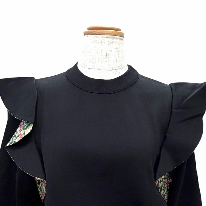 Pristine LOUIS VUITTON one piece Floral print ruffle sweatshirt dress, black XS