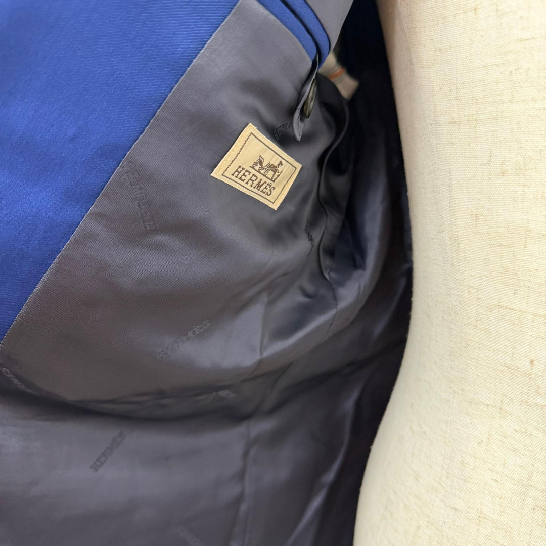 Excellent HERMES suit Single Three-piece blue wool mens
