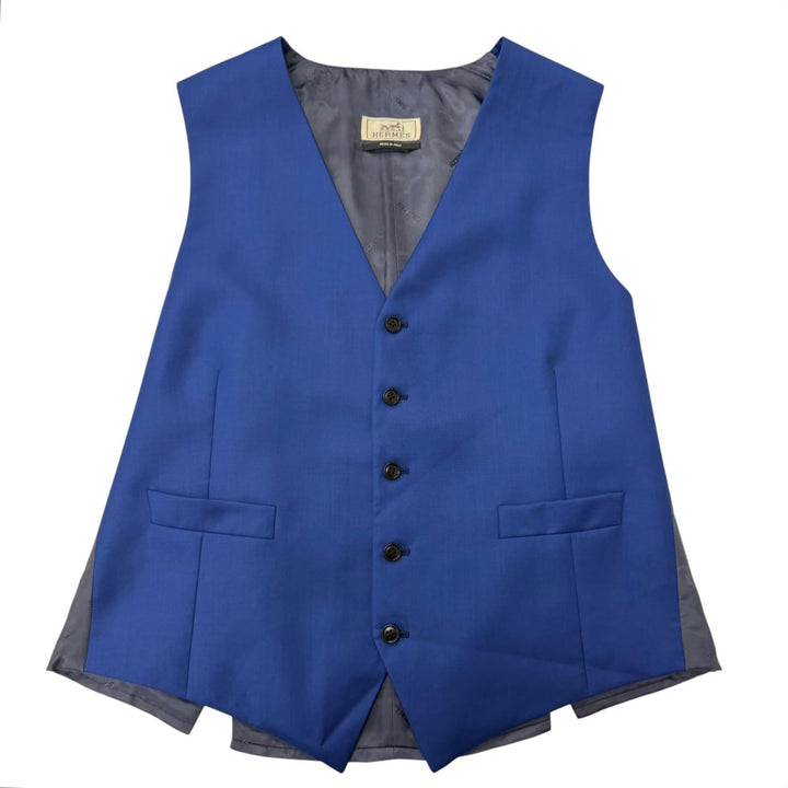 Excellent HERMES suit Single Three-piece blue wool mens
