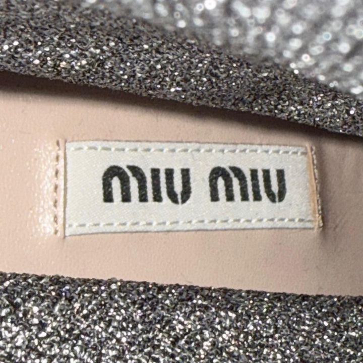 Excellent MIUMIU Ankle boots Logo glitter heel knit sock boots gray Women 36