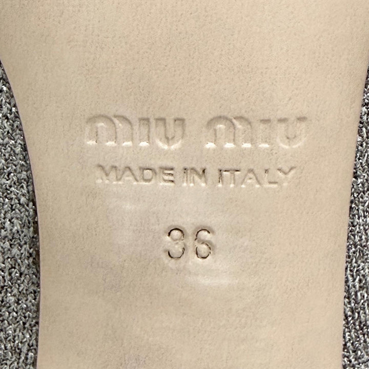 Excellent MIUMIU Ankle boots Logo glitter heel knit sock boots gray Women 36