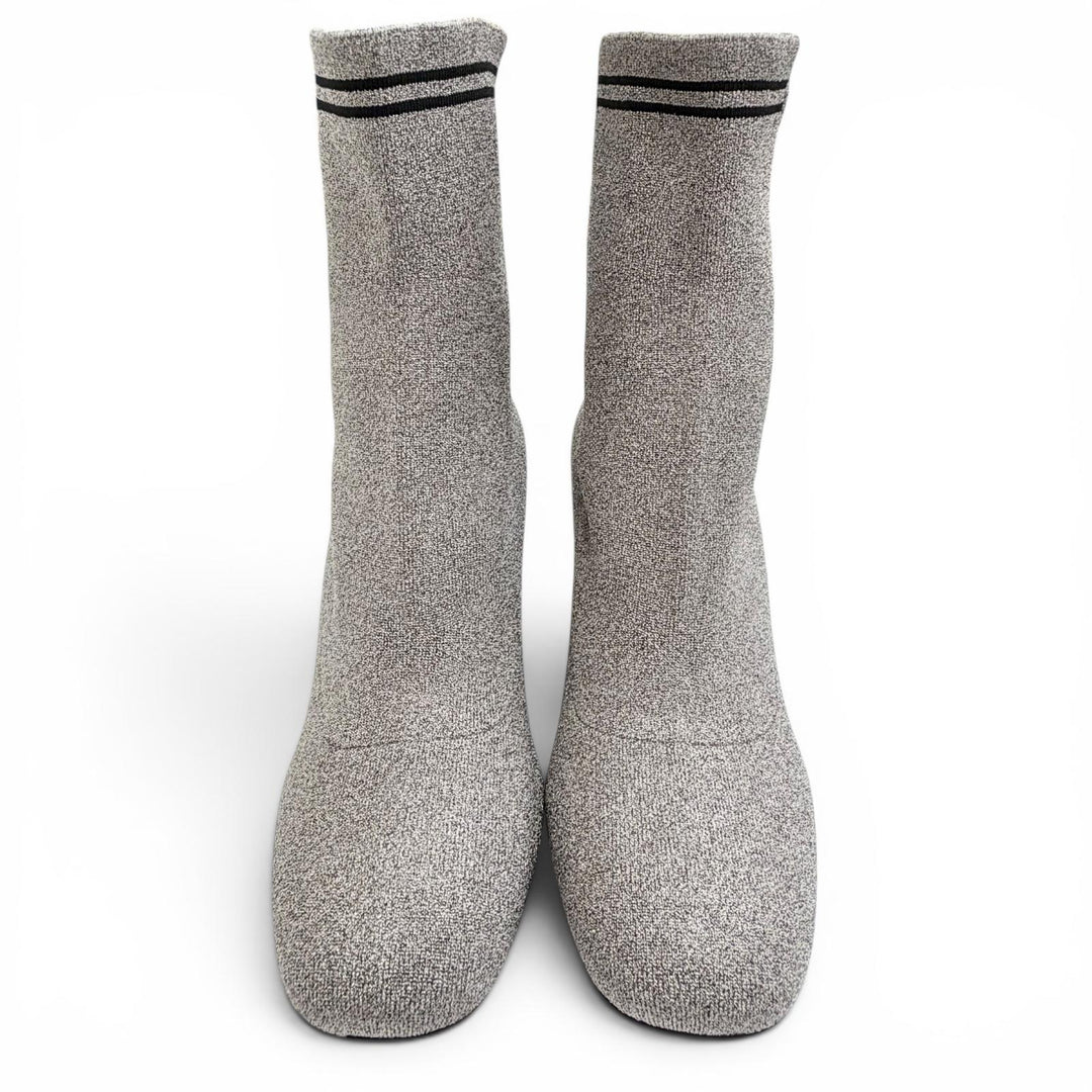 Excellent MIUMIU Ankle boots Logo glitter heel knit sock boots gray Women 36