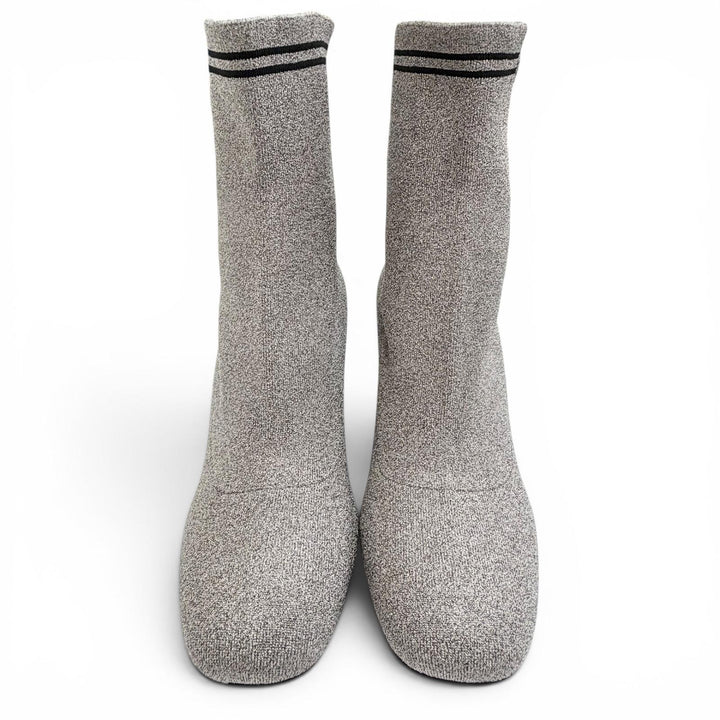 Excellent MIUMIU Ankle boots Logo glitter heel knit sock boots gray Women 36