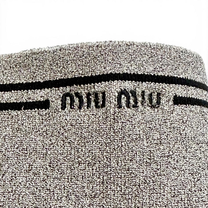 Excellent MIUMIU Ankle boots Logo glitter heel knit sock boots gray Women 36