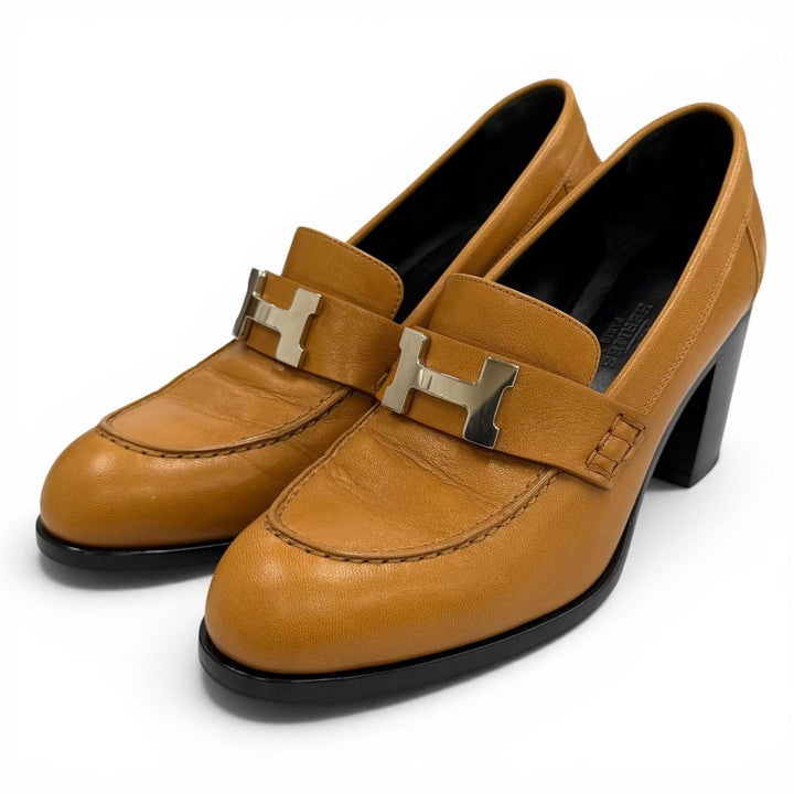 Excellent HERMES pumps dauphin 70 light brown leather Women 35.5 212091Z
