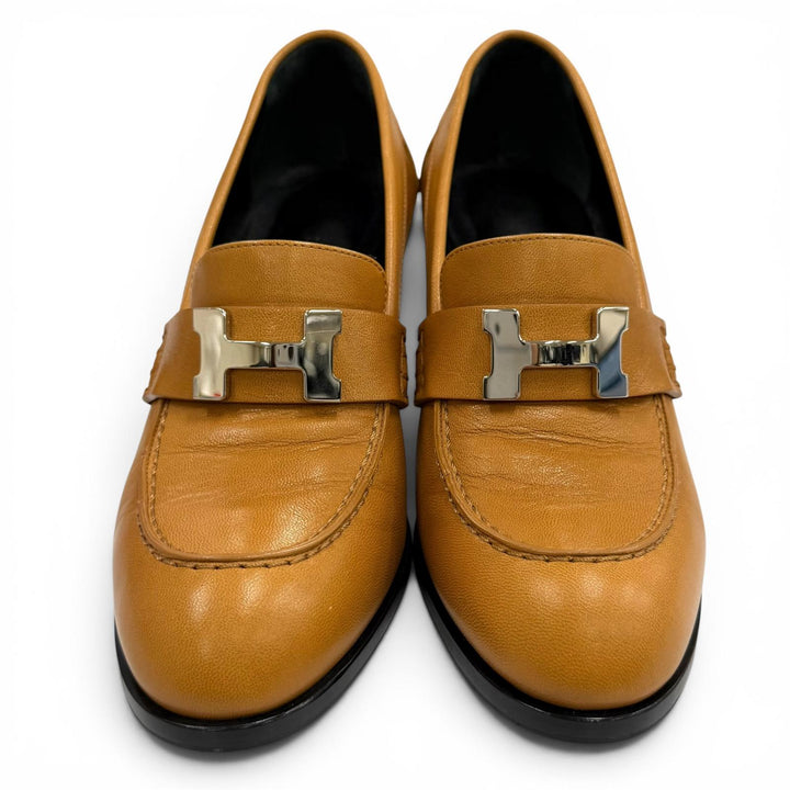 Excellent HERMES pumps dauphin 70 light brown leather Women 35.5 212091Z