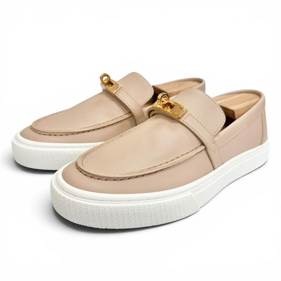 Pristine HERMES Leather shoes GAME kelly buckle pink beige leather 37 231017Z
