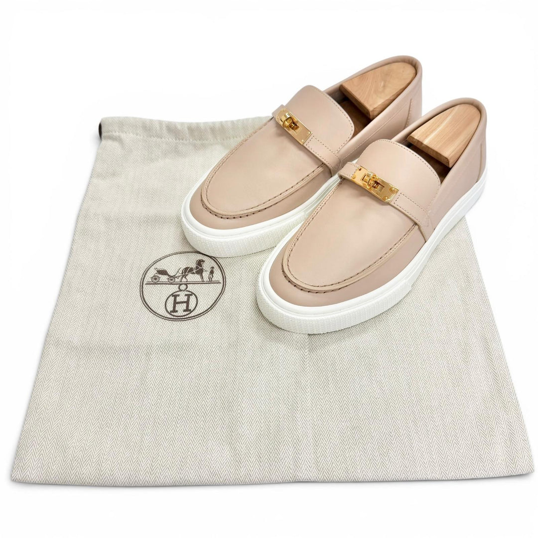 Pristine HERMES Leather shoes GAME kelly buckle pink beige leather 37 231017Z