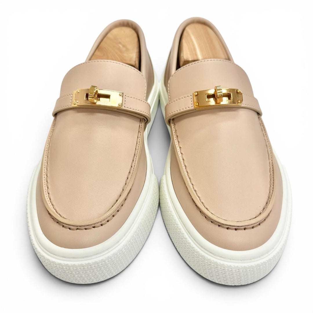 Pristine HERMES Leather shoes GAME kelly buckle pink beige leather 37 231017Z