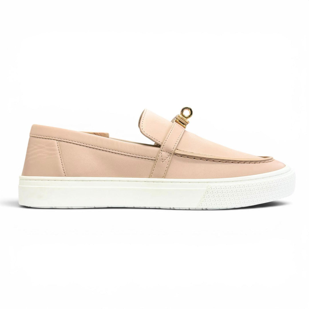 Pristine HERMES Leather shoes GAME kelly buckle pink beige leather 37 231017Z