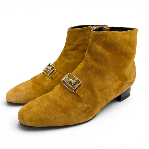 Great HERMES Ankle boots Carriage Logo Metal Side Zip Suede leather 38 192160Z