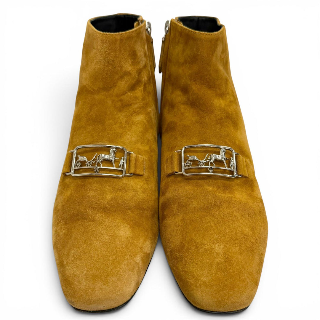 Great HERMES Ankle boots Carriage Logo Metal Side Zip Suede leather 38 192160Z