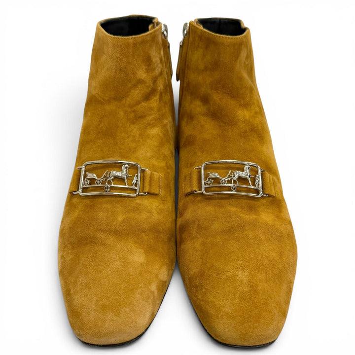 Great HERMES Ankle boots Carriage Logo Metal Side Zip Suede leather 38 192160Z