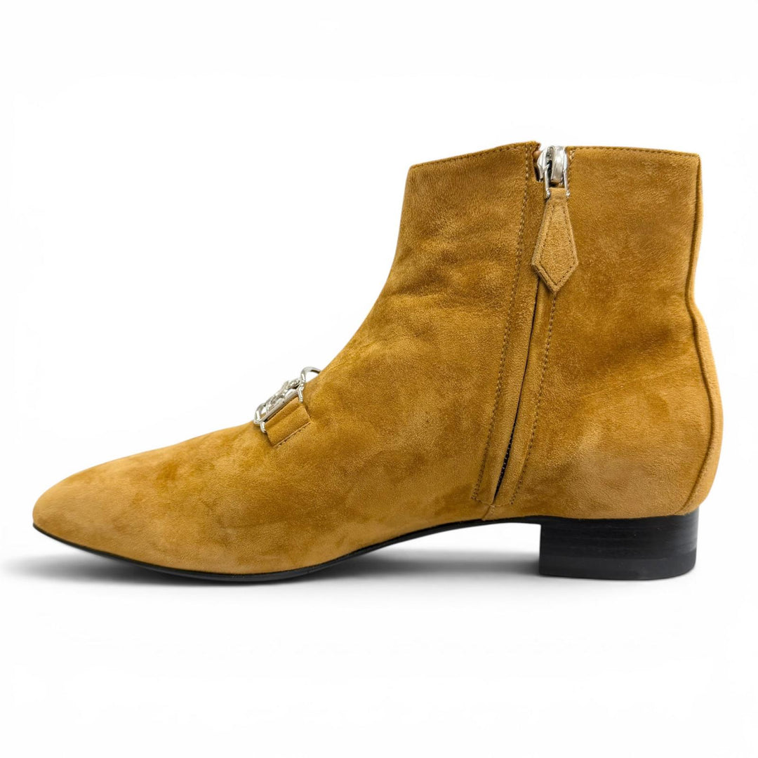 Great HERMES Ankle boots Carriage Logo Metal Side Zip Suede leather 38 192160Z