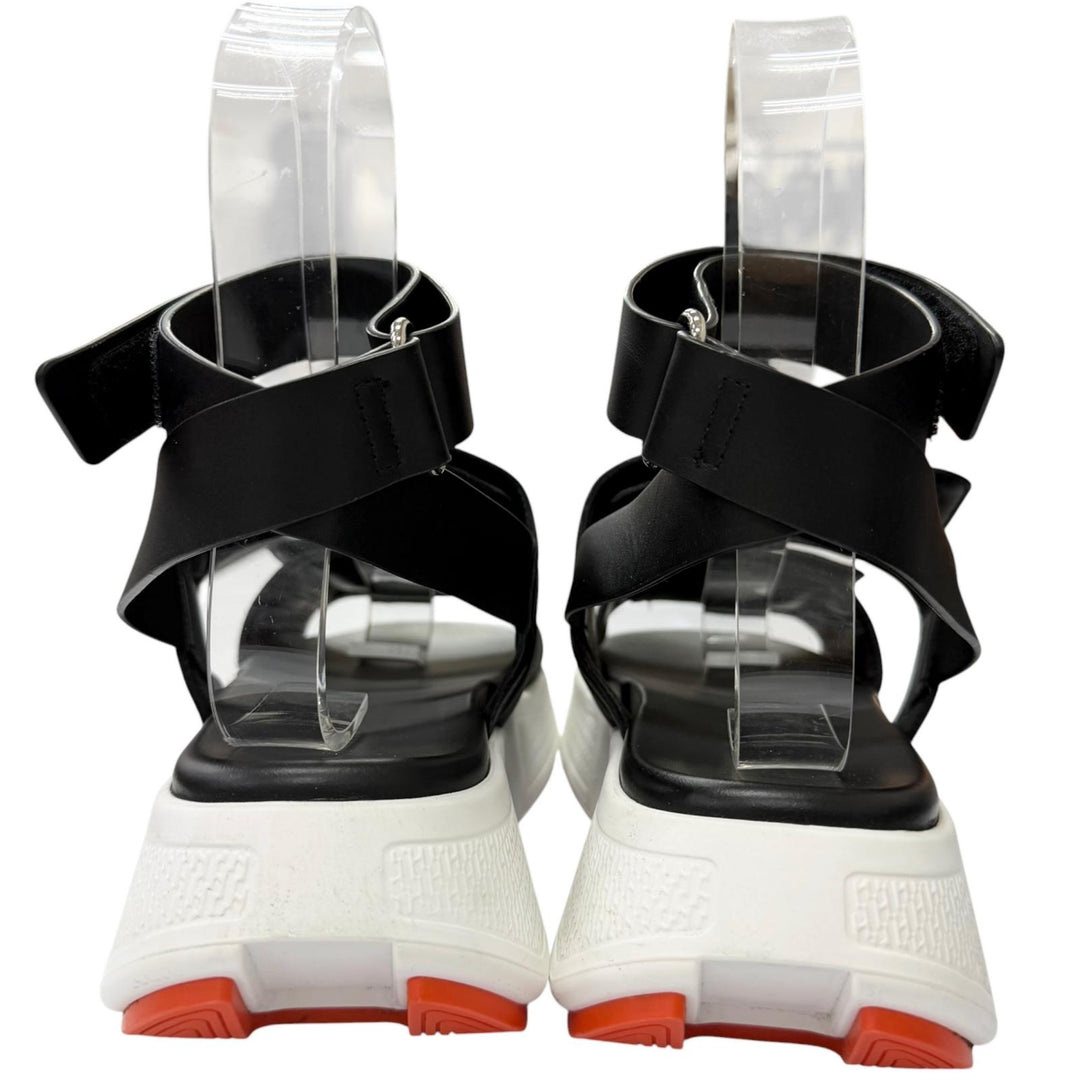 Great HERMES Sandals Geek strap black leather Women 37 RG231219Z