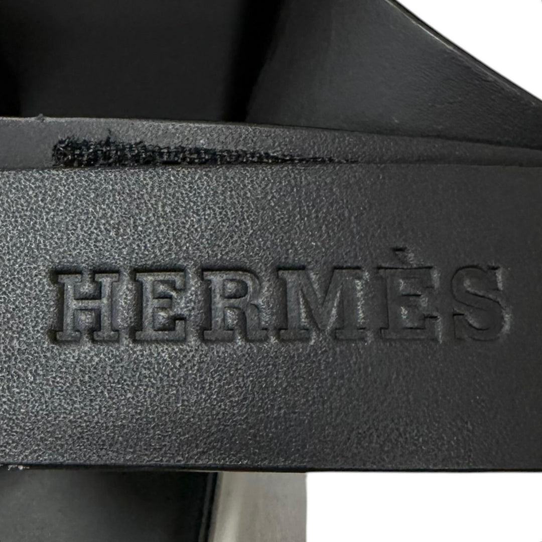 Great HERMES Sandals Geek strap black leather Women 37 RG231219Z