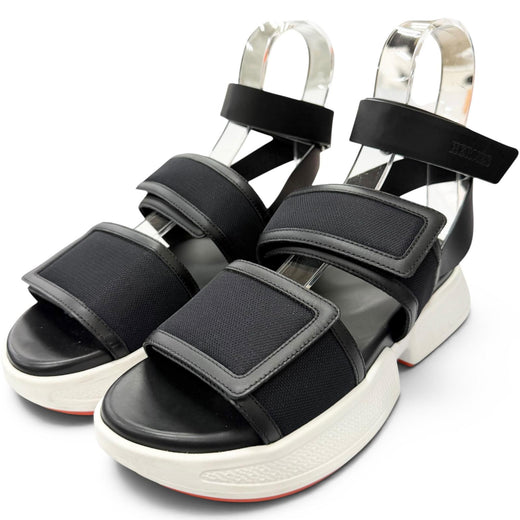 Great HERMES Sandals Geek strap black leather Women 37 RG231219Z