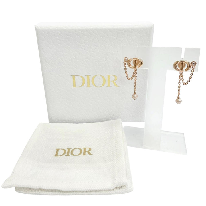 Excellent Christian Dior CDNavy Rhinestone and pearl dangling earrings gold