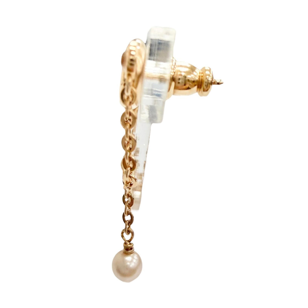 Excellent Christian Dior CDNavy Rhinestone and pearl dangling earrings gold