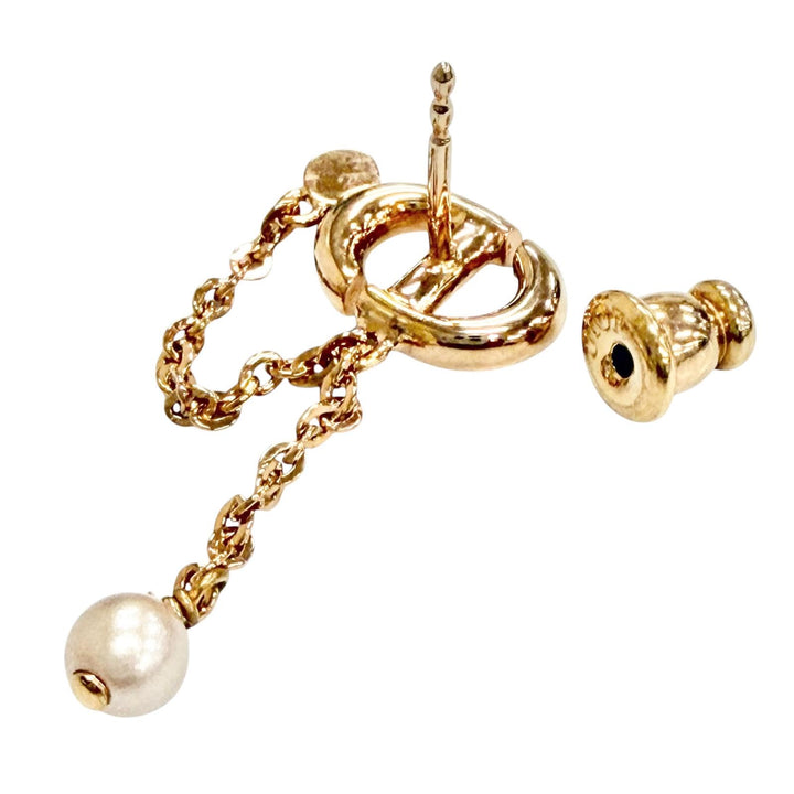 Excellent Christian Dior CDNavy Rhinestone and pearl dangling earrings gold