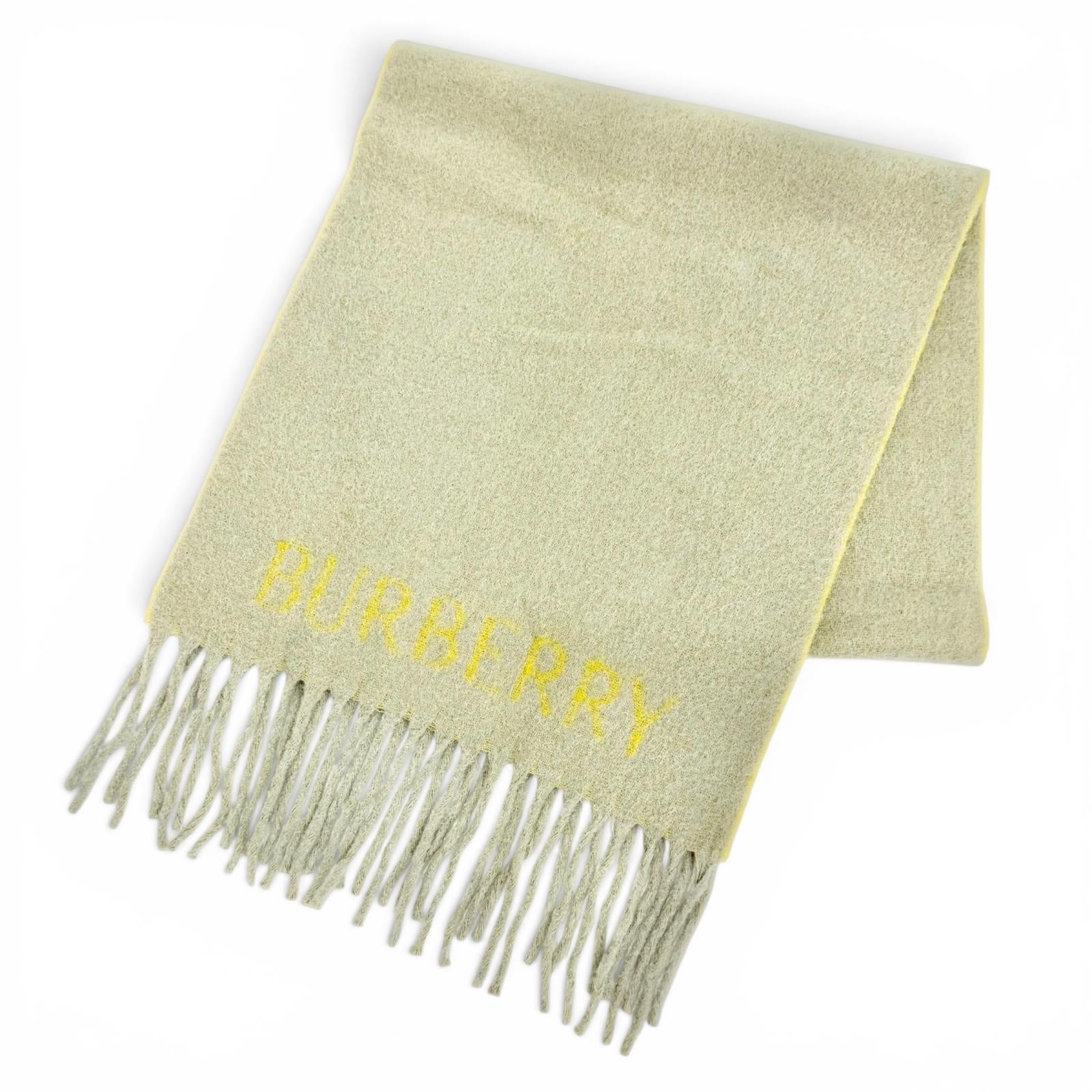 Pristine BURBERRY Scarf Logo fringe large scarf/shawl beige Nylon