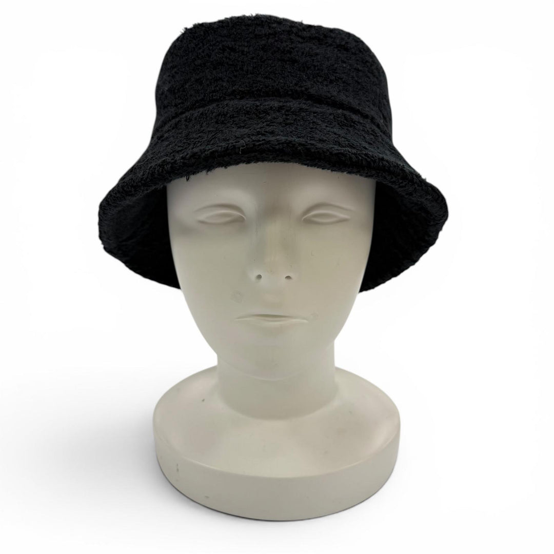 Great CHANEL hat COCO Mark Terry Cloth Bucket Hat black Women M 21C