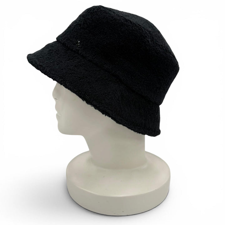 Great CHANEL hat COCO Mark Terry Cloth Bucket Hat black Women M 21C