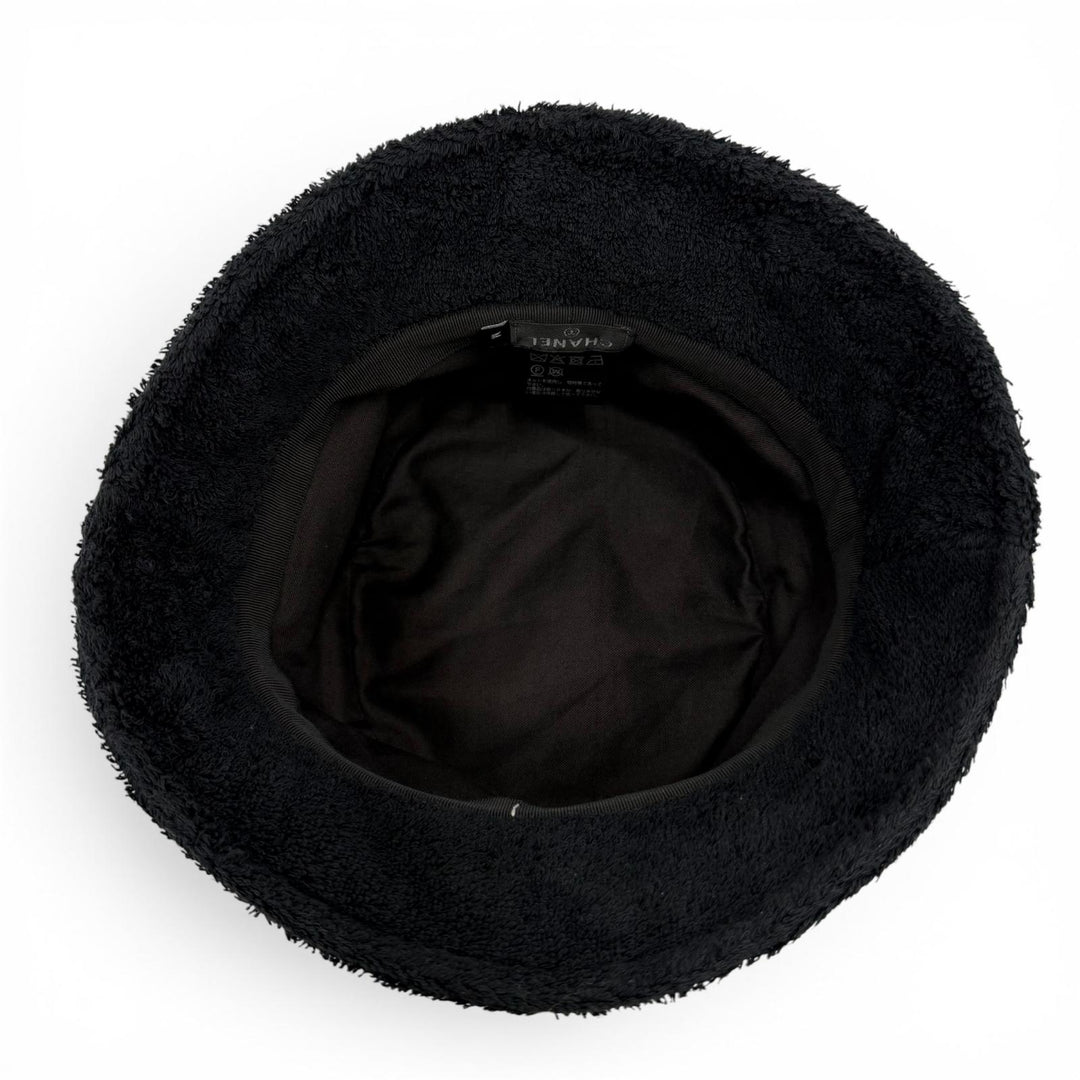 Great CHANEL hat COCO Mark Terry Cloth Bucket Hat black Women M 21C