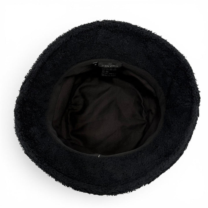Great CHANEL hat COCO Mark Terry Cloth Bucket Hat black Women M 21C