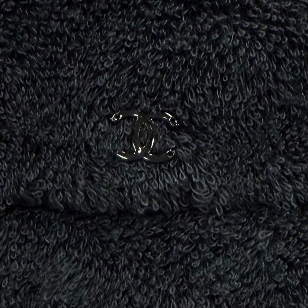 Great CHANEL hat COCO Mark Terry Cloth Bucket Hat black Women M 21C