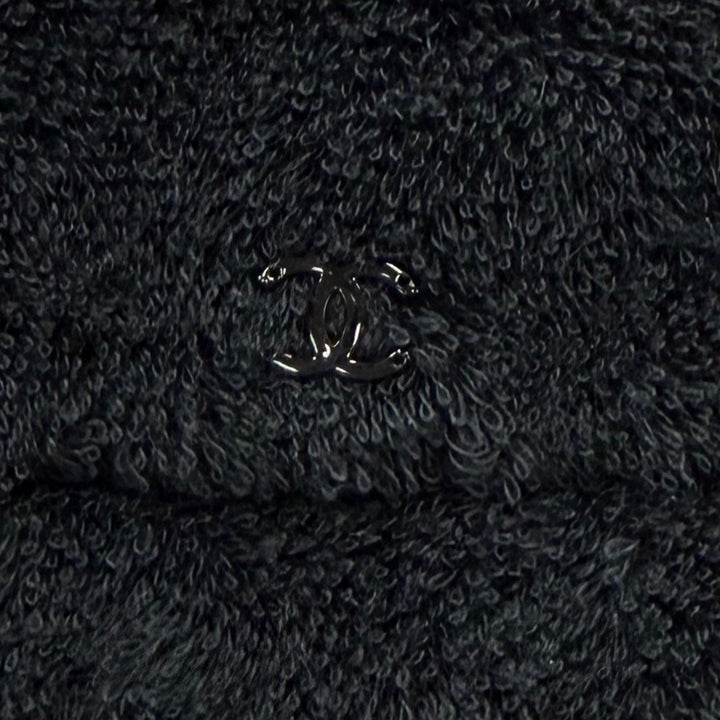 Great CHANEL hat COCO Mark Terry Cloth Bucket Hat black Women M 21C