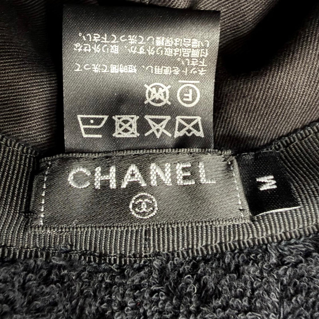 Great CHANEL hat COCO Mark Terry Cloth Bucket Hat black Women M 21C