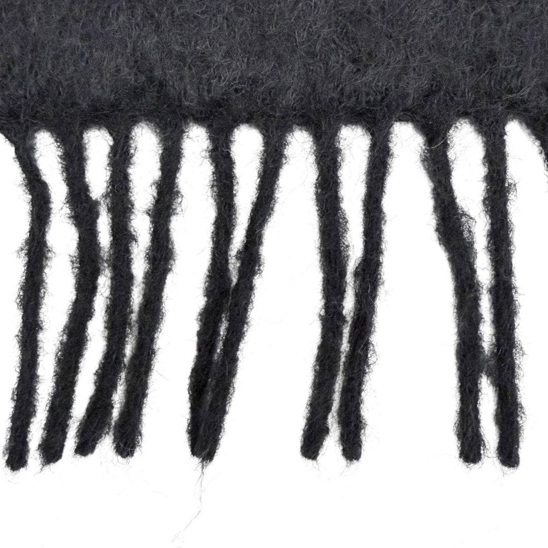 Excellent LOEWE Scarf Anagram logo leather patch fringe long black mohair Women