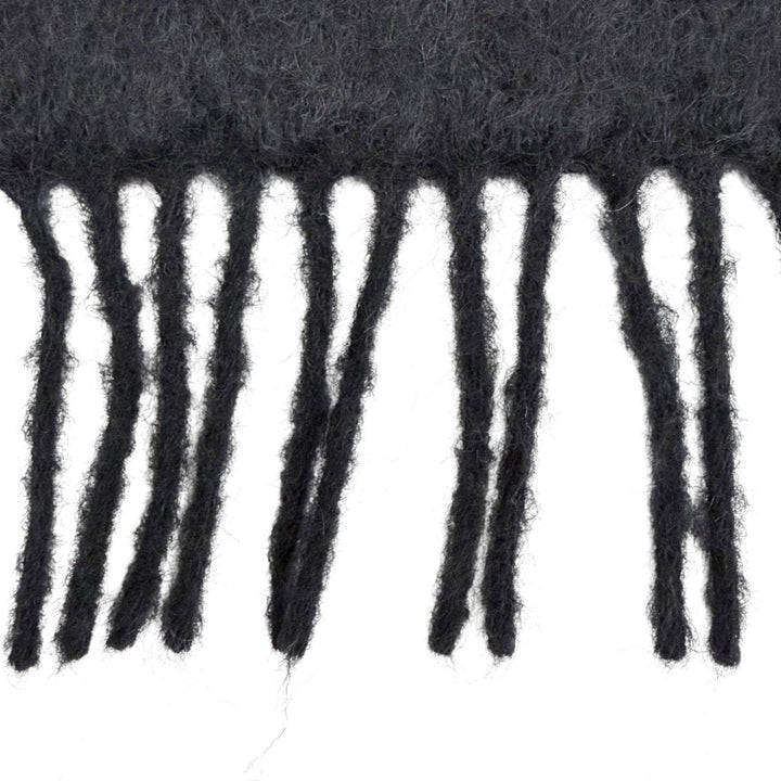 Excellent LOEWE Scarf Anagram logo leather patch fringe long black mohair Women