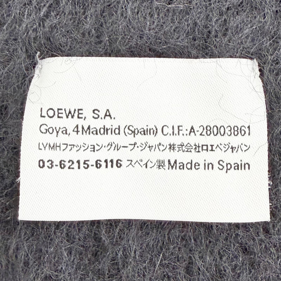 Excellent LOEWE Scarf Anagram logo leather patch fringe long black mohair Women