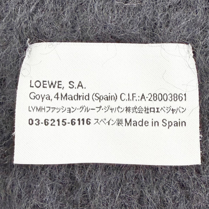 Excellent LOEWE Scarf Anagram logo leather patch fringe long black mohair Women