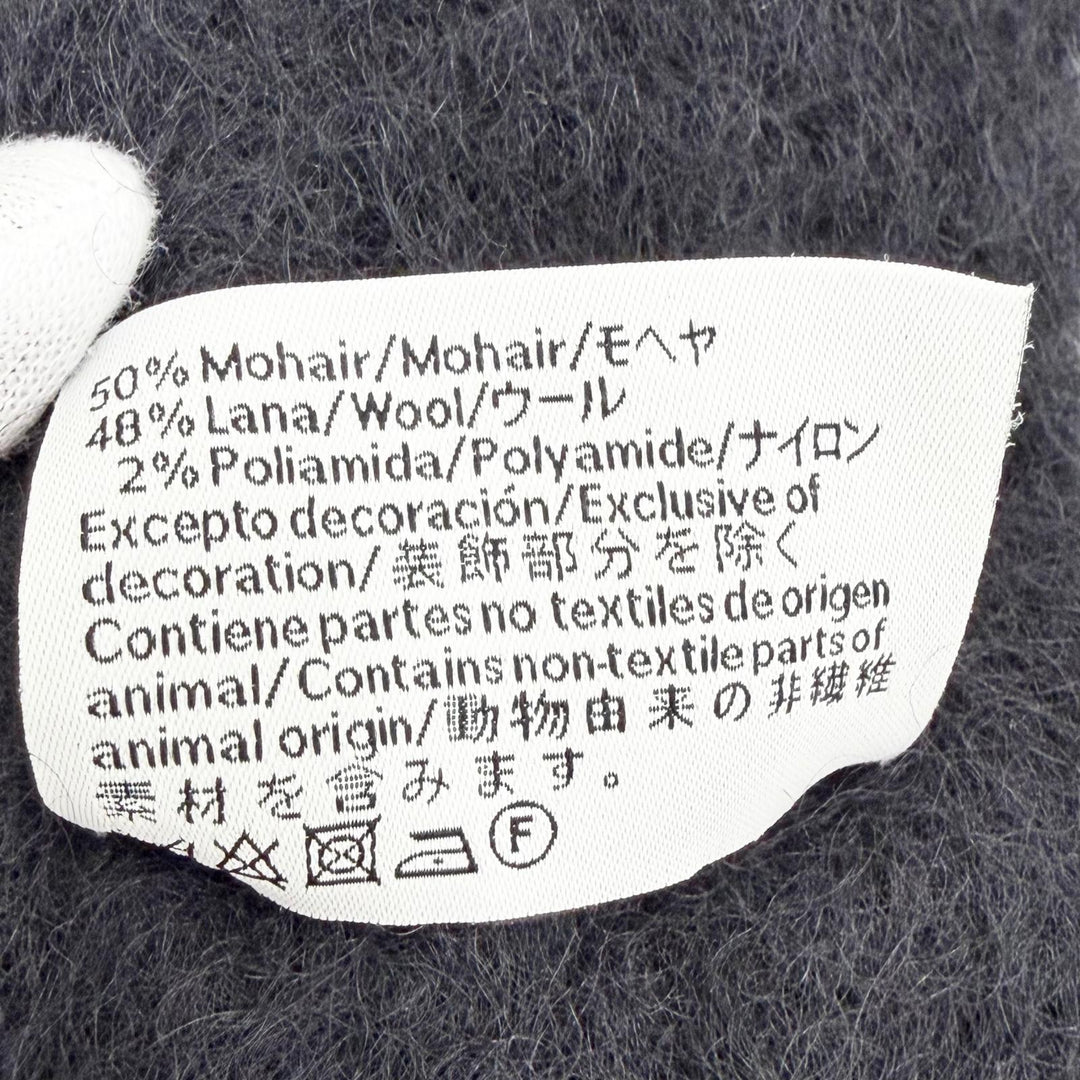 Excellent LOEWE Scarf Anagram logo leather patch fringe long black mohair Women