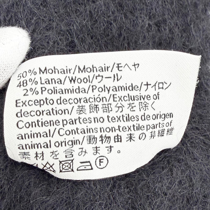 Excellent LOEWE Scarf Anagram logo leather patch fringe long black mohair Women