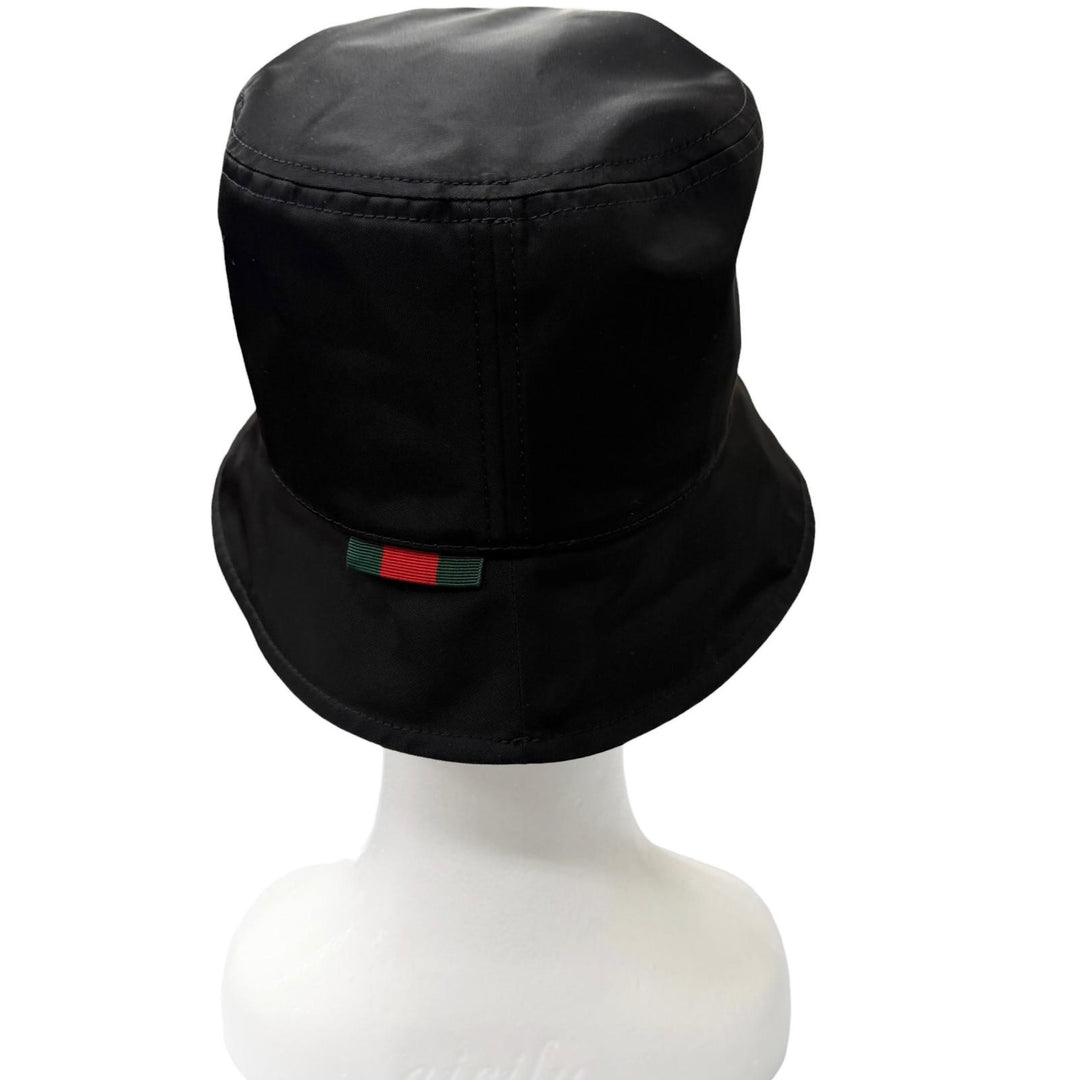 Excellent GUCCI hat Web stripe embossed logo bucket black Nylon